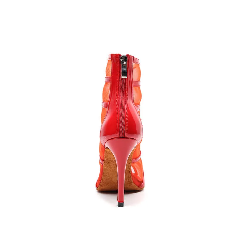 Red Women High Top Lace Up Dance Boots