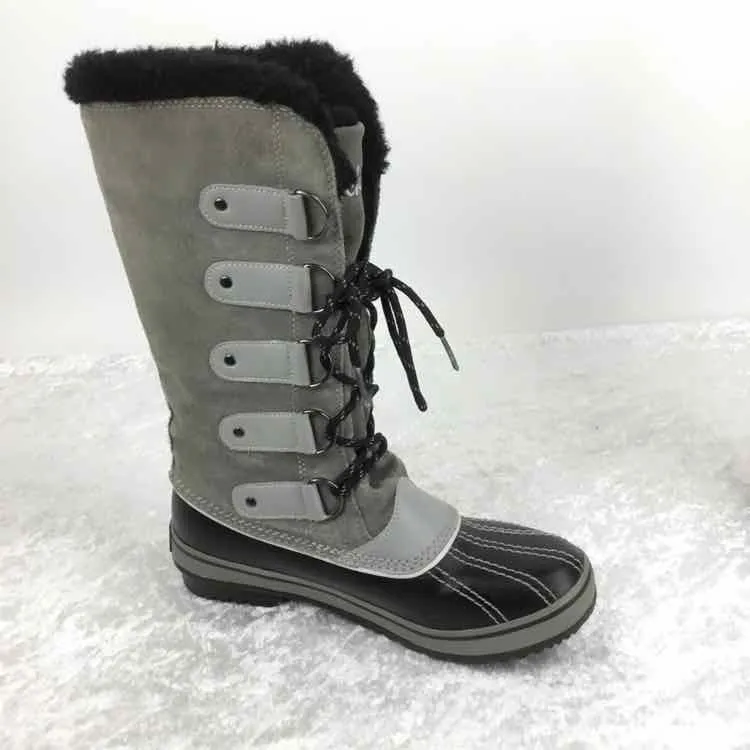 Skechers Women Size 7.5 gray/black Leather Lace Up Mid Calf Boots