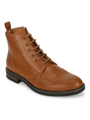 Tan PU Lace Up Men's Ankle Boots