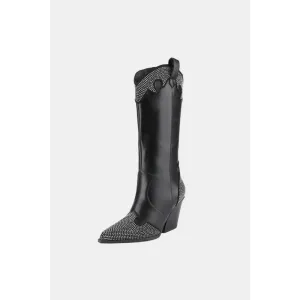 Weeboo Luxury Chunky Heel Rhinestone Western Boots for Timeless Fashion
