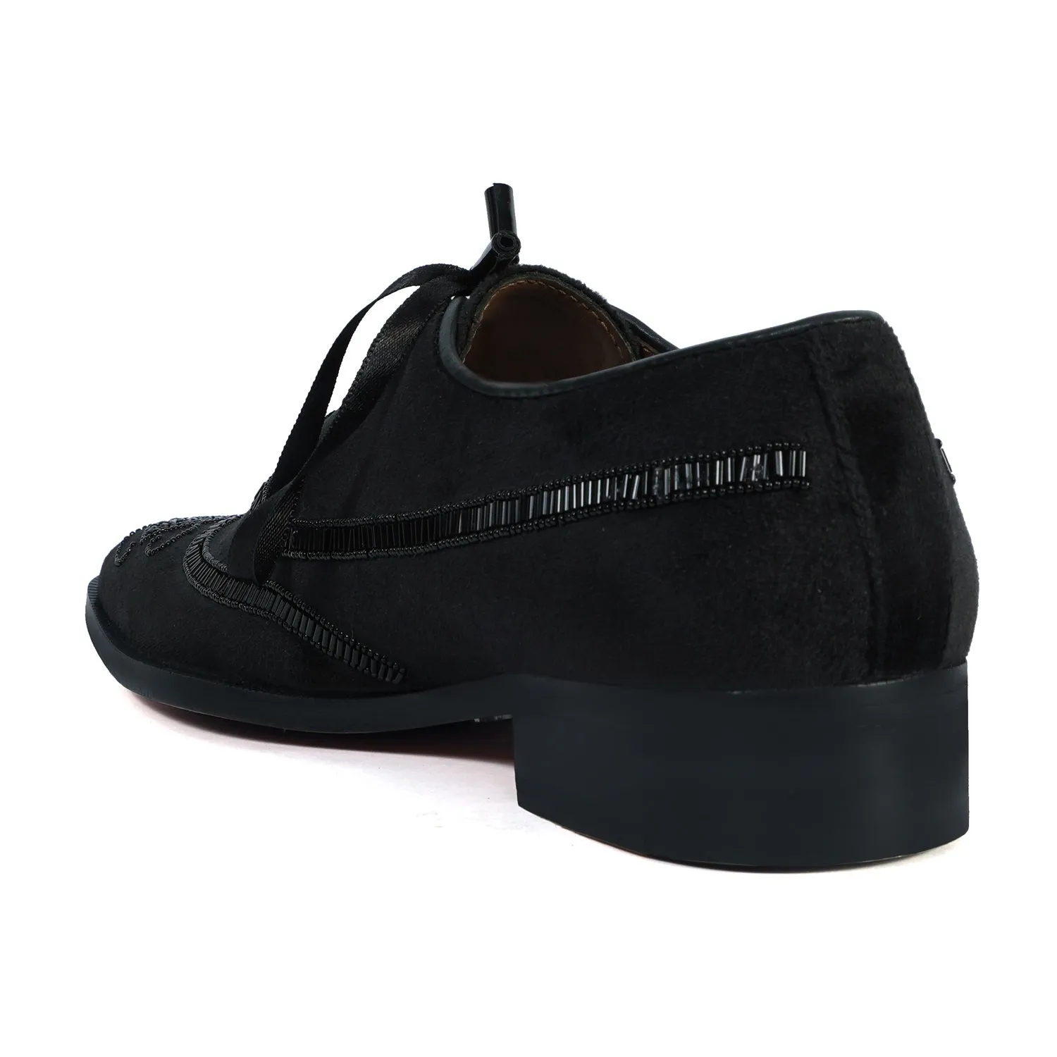 Wingtip Zardosi Black Lace-Up Wedding Formal Shoes