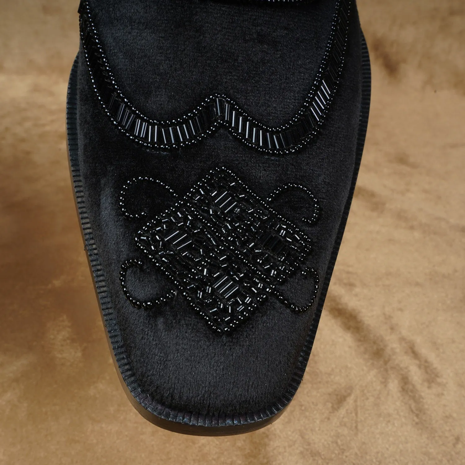 Wingtip Zardosi Black Lace-Up Wedding Formal Shoes