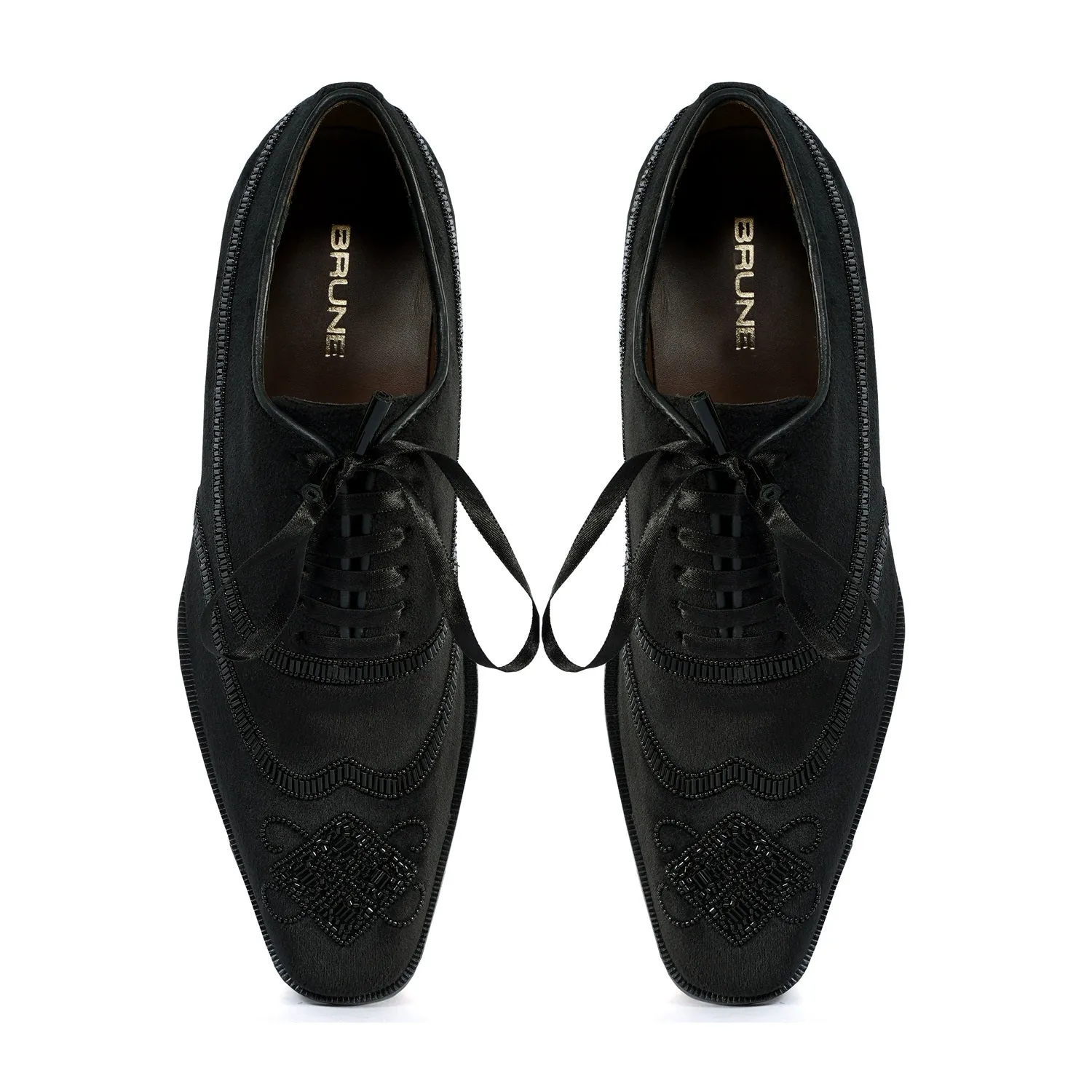 Wingtip Zardosi Black Lace-Up Wedding Formal Shoes